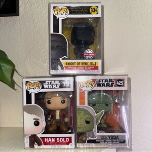 Star Wars Funko PoPs! Set Of 3 Yoda #425 Han Solo #79 & Kight of Ren #334 SE